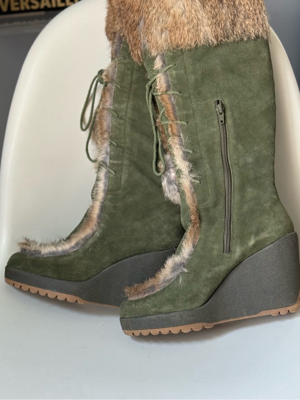 naughty monkey Olive Green Faux Fur Trim Winter Boots - Picture 2 of 14